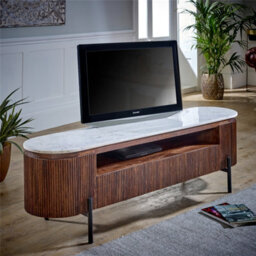 Worcester Ruby Mango Wood Large Tv Stand With Marble Top & Metal Legs