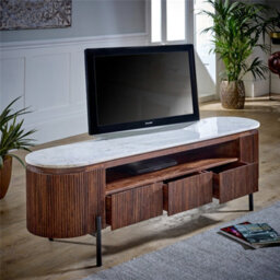 Worcester Ruby Mango Wood Large Tv Stand With Marble Top & Metal Legs - thumbnail 2