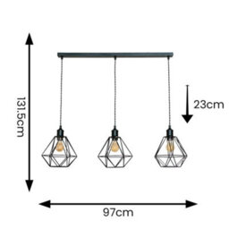 Valuelights Diablo Geometric Shade 3 Drop Diner Bar Matte Black Ceiling Pendant Light - thumbnail 8