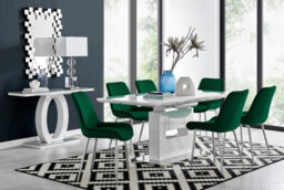 Furniturebox Uk Arezzo Large Extending Dining Table And 6 Green Pesaro Silver Leg Chairs