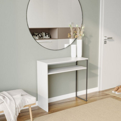 Urbn-Living Urbnliving 75Cm Height Wooden & Steel Console Display Table Living Room Hallway With Storage Shelf White Colour - image 1