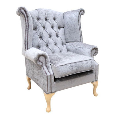 Chesterfield High Back Wing Chair Nuovo Ash Grey Fabric Bespoke In Queen Anne Style - image 1