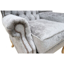 Chesterfield High Back Wing Chair Nuovo Ash Grey Fabric Bespoke In Queen Anne Style - thumbnail 4