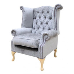 Chesterfield High Back Wing Chair Nuovo Ash Grey Fabric Bespoke In Queen Anne Style - thumbnail 3