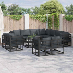 Berkfield Garden Sofa Set With Cushion 12 Pcs Black Aluminium