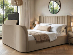 Flair Fallon Tv Side Lift Ottoman Bed Beige Velvet Super King - thumbnail 1