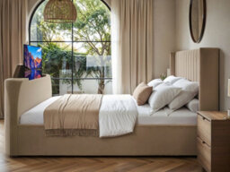 Flair Fallon Tv Side Lift Ottoman Bed Beige Velvet Super King - thumbnail 3