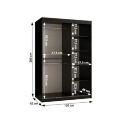 Arten Modena 120Cm Black Mirrored Sliding Wardrobe With Sharp Compact Storage - thumbnail 3