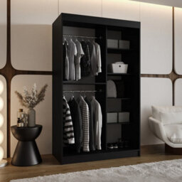Arten Modena 120Cm Black Mirrored Sliding Wardrobe With Sharp Compact Storage - thumbnail 2