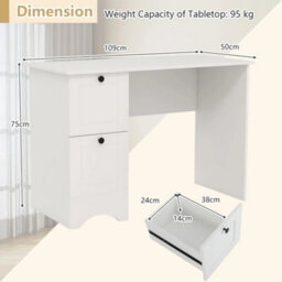 Computer Desk Home Office Writing Desk Study Desk W/2 Drawers-White - thumbnail 2