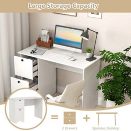 Computer Desk Home Office Writing Desk Study Desk W/2 Drawers-White - thumbnail 5