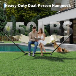 Hammock With Steel Stand, Wooden Spreader Bar, Detachable Pillow & Carry Bag, 450Lbs Capacity For Outdoor Patio Garden Beach - thumbnail 7