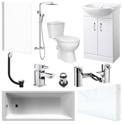 Bubly Bathrooms Complete Modern Bathroom Suite: 1700mm Bath, 550mm Vanity Unit, Wc, Thermostatic Shower & Chrome Taps - image 1