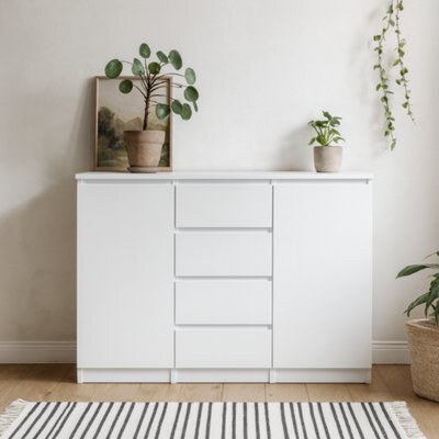 Wyld Haus Budapest White Gloss Wooden Sideboard 4 Drawers 2 Doors - image 1