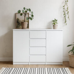 Wyld Haus Budapest White Gloss Wooden Sideboard 4 Drawers 2 Doors - thumbnail 1