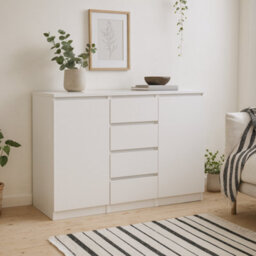 Wyld Haus Budapest White Gloss Wooden Sideboard 4 Drawers 2 Doors - thumbnail 2