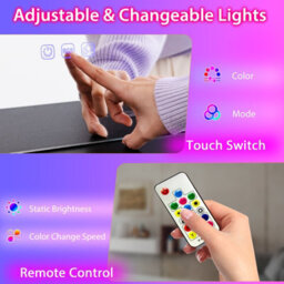 Costway Modern Dressing Table & Stool Set W/mirror Rgb Lights 7 Modes & Charging Station - thumbnail 7