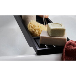 Almineez Black Bamboo Wood Bath Tub Caddy Rack Tray, Water Resistant Bathroom Shelf Tidy Tray Storage Shelf Organiser - thumbnail 3
