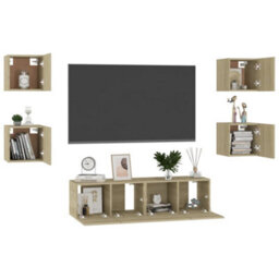 Berkfield 6 Piece Tv Cabinet Set Sonoma Oak Engineered Wood - thumbnail 3