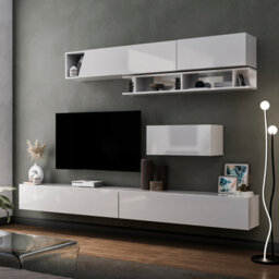 Decorotika Boston  Moduler Modern Tv Unit Wall Mount Customizable Layout High Gloss White - thumbnail 3