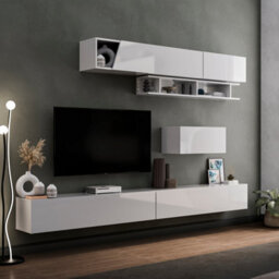 Decorotika Boston  Moduler Modern Tv Unit Wall Mount Customizable Layout High Gloss White - thumbnail 2