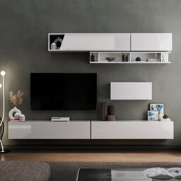 Decorotika Boston  Moduler Modern Tv Unit Wall Mount Customizable Layout High Gloss White - thumbnail 1
