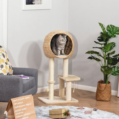 Pawhut 100Cm Kitten Climbing Tower For Indoor Cats With Sisal Post, Beige - image 1