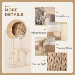 Pawhut 100Cm Kitten Climbing Tower For Indoor Cats With Sisal Post, Beige - thumbnail 5