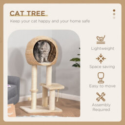 Pawhut 100Cm Kitten Climbing Tower For Indoor Cats With Sisal Post, Beige - thumbnail 4