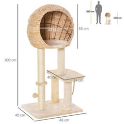 Pawhut 100Cm Kitten Climbing Tower For Indoor Cats With Sisal Post, Beige - thumbnail 3