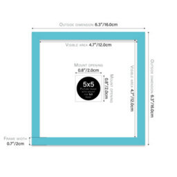 "5X5"" Turquoise Picture Frame - 5X5"" Square Frame With 1X1"" Mount For 5X5""/1X1"" Pictures Moderrn Style Thin Edge, 1 Pack" - thumbnail 2