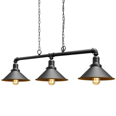 Long Life Lamps Company Industrial Suspended Ceiling Pendant 3 Lamp Black Metal Vintage Light Fitting M0053 - image 1