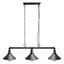 Long Life Lamps Company Industrial Suspended Ceiling Pendant 3 Lamp Black Metal Vintage Light Fitting M0053 - thumbnail 5
