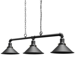 Long Life Lamps Company Industrial Suspended Ceiling Pendant 3 Lamp Black Metal Vintage Light Fitting M0053 - thumbnail 4