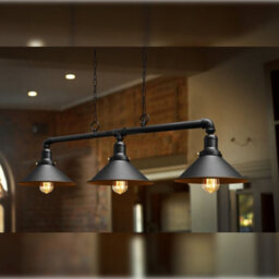 Long Life Lamps Company Industrial Suspended Ceiling Pendant 3 Lamp Black Metal Vintage Light Fitting M0053 - thumbnail 9