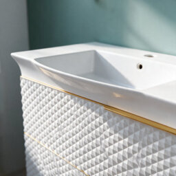 Bathroom City Elvia 950mm White & Gold Vanity Unit With Basin - Wide Diamond Front Bathroom Furniture, 2 Soft-Close Drawers - Gold Handle - thumbnail 3