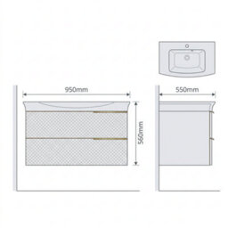 Bathroom City Elvia 950mm White & Gold Vanity Unit With Basin - Wide Diamond Front Bathroom Furniture, 2 Soft-Close Drawers - Gold Handle - thumbnail 6