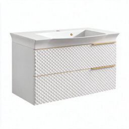 Bathroom City Elvia 950mm White & Gold Vanity Unit With Basin - Wide Diamond Front Bathroom Furniture, 2 Soft-Close Drawers - Gold Handle - thumbnail 5