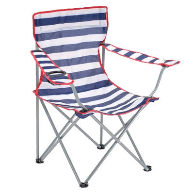 Pluto Packaging 1 X Red & Blue Lightweight Folding Striped Outdoor Garden Chair With Cup Holder & Arm Rest - image 1