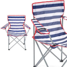 Pluto Packaging 1 X Red & Blue Lightweight Folding Striped Outdoor Garden Chair With Cup Holder & Arm Rest - thumbnail 3