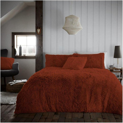 Gc Gaveno Cavailia Hug & Snug Teddy Fleece Single Rust Duvet Cover With Matching Pillowcase Warm Fluffy Soft & Cosy Bedding Set - image 1