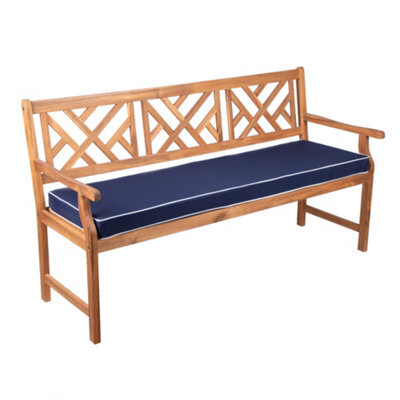 Alfresia 3 Seater Wooden Garden Bench With Luxury Navy Blue Garden Cushion - image 1