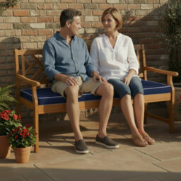 Alfresia 3 Seater Wooden Garden Bench With Luxury Navy Blue Garden Cushion - thumbnail 2