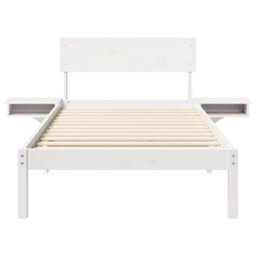 Berkfield Modern Bed Frame With Bedside Tables White Solid Pine Wood - thumbnail 5
