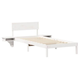 Berkfield Modern Bed Frame With Bedside Tables White Solid Pine Wood - thumbnail 1