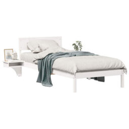 Berkfield Modern Bed Frame With Bedside Tables White Solid Pine Wood - thumbnail 3