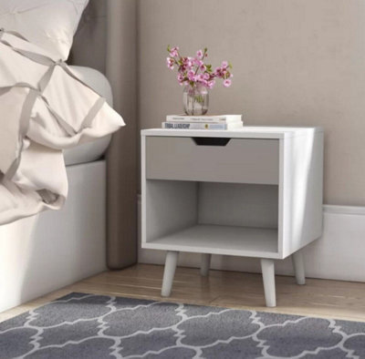 Aspect Furniture Ileni Bedside Table W/ 1 Drawer,nightstand Lamp Desk For Bedroom-White/grey - image 1