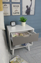 Aspect Furniture Ileni Bedside Table W/ 1 Drawer,nightstand Lamp Desk For Bedroom-White/grey - thumbnail 2