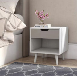 Aspect Furniture Ileni Bedside Table W/ 1 Drawer,nightstand Lamp Desk For Bedroom-White/grey - thumbnail 1