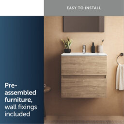 Ideal Standard Eurovit+ 600mm Wall Mounted Vanity Unit With 2 Drawers In Natural Oak - thumbnail 7